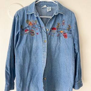 Vintage 90s Embroidered Denim Shirt